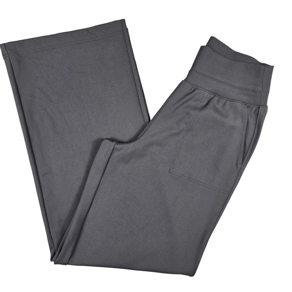 Athleta Wide Leg Pants Womens Medium Tall Black Ribbed Waist Pockets Athleisure